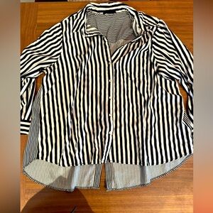 Black and white striped long sleeve blouse